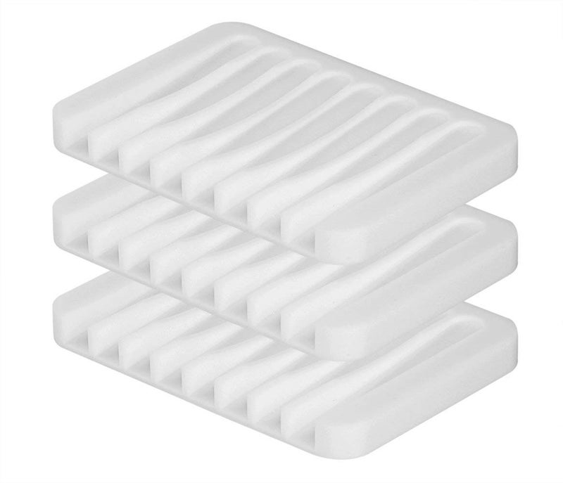 Baskety Silicone Soap Holder Soap Dish Stand Saver Tray for Bathroom, Kitchen and Sink - Pack of 3 (White) - Image 1