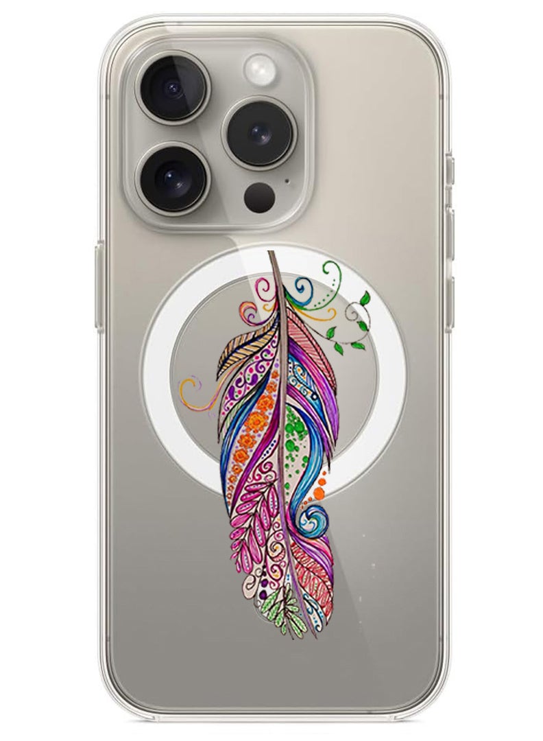 Theodor Magnetic Case for iPhone 15 Pro Max 6.7-inch Compatible with MagSafe Wireless Charging, Shockproof Phone Bumper Cover Feather copy - Image 1