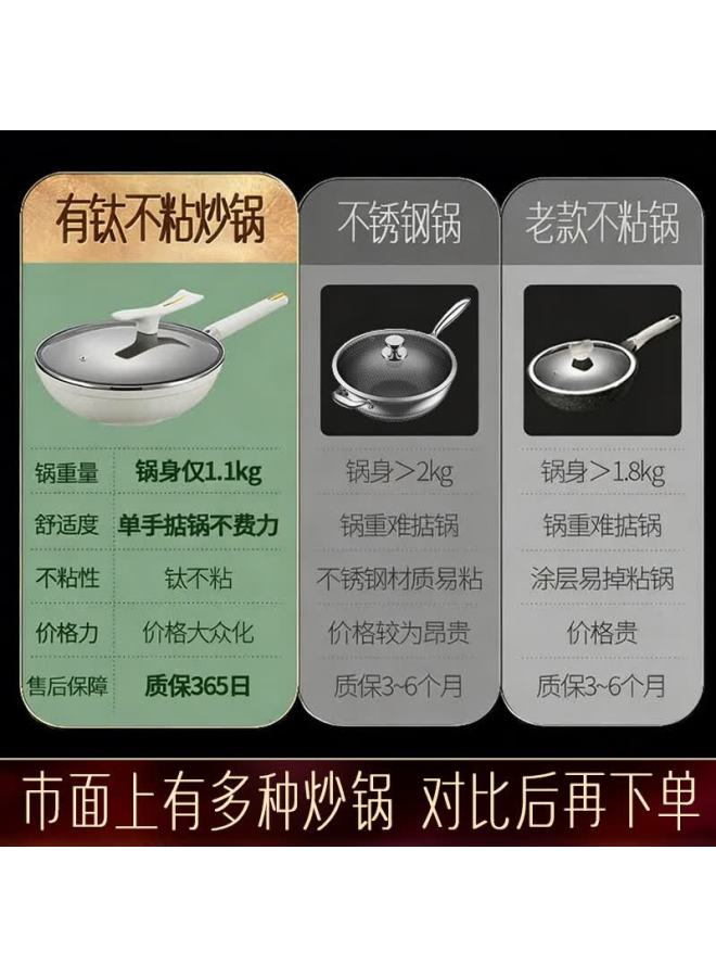 Ssn Titanium Non-stick Wok Frying Pan Induction Gas Stove Compatible Titanium Cookware Household Titanium Pan - Image 3