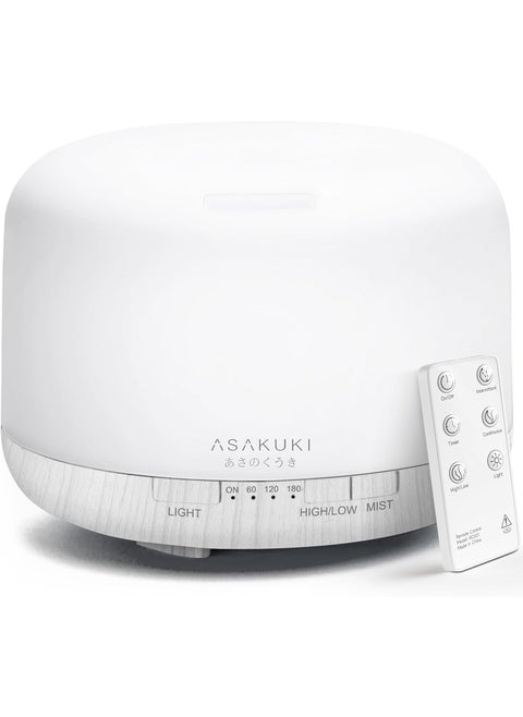 ASAKUKI 500ml Premium Essential Oil Diffuser with Remote Control, 5 in 1 Ultrasonic Aromatherapy Fragrant Oil Humidifier Vaporizer, Timer and Auto-Off Switch (White)