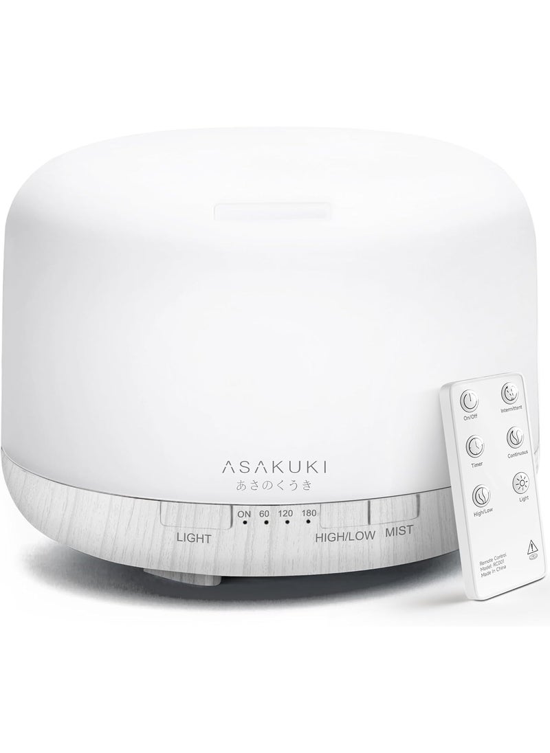 ASAKUKI ASAKUKI 500ml Premium Essential Oil Diffuser with Remote Control, 5 in 1 Ultrasonic Aromatherapy Fragrant Oil Humidifier Vaporizer, Timer and Auto-Off Switch (White) 