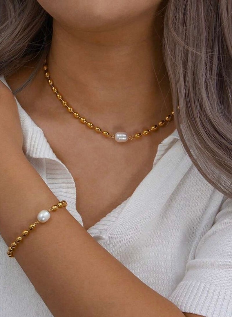 Equal Elegant Stainless Steel Gold Plated Jewellery Set For Women - Image 1