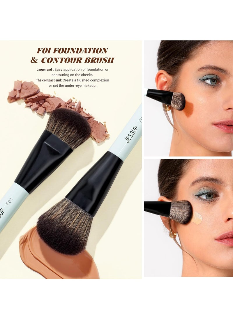 Jessup Jessup Makeup Brushes 5pcs, 3pcs Double Sided Face Makeup Brush Set, 2pcs Makeup Sponges, Premium Vegan Foundation Contour Blush Highlight Concealer Brush Gift Packaging T510  - Image 3