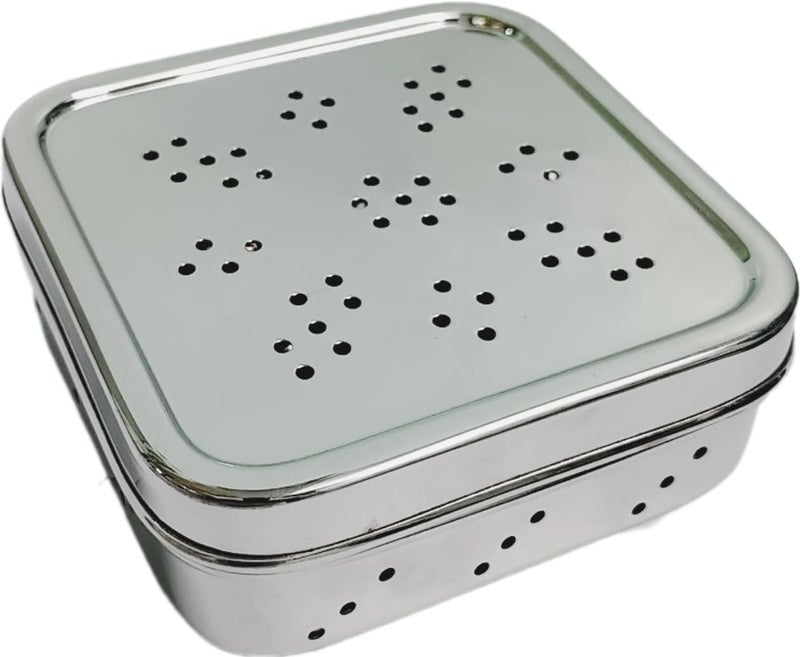 HOPE KART HOPE KART Coriander Storage Container for Fridge Multi Utility Stainless Steel Box for Fresh Curry Leaves Dhaniya Kothmir Dhana Square Silver 13L X 13W X 45 cm Pack of 1  - Image 1