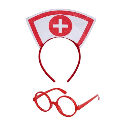 mifengda Nurse Costume Halloween Women Costume Accessories Red Nurse Hat Headband Cosplay Outfit Set Includes Headband Glasses Stethoscope High Sock for Halloween Cosplay Party - Image 4
