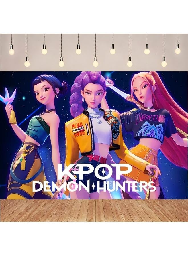 K-Pop Girl Squad Birthday Party Backdrop Decoration, suitable for children's birthday photography props (Size: 150cm x 100cm) - Image 1