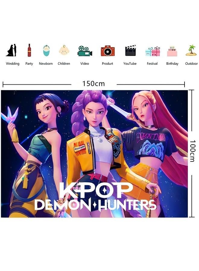 K-Pop Girl Squad Birthday Party Backdrop Decoration, suitable for children's birthday photography props (Size: 150cm x 100cm) - Image 2