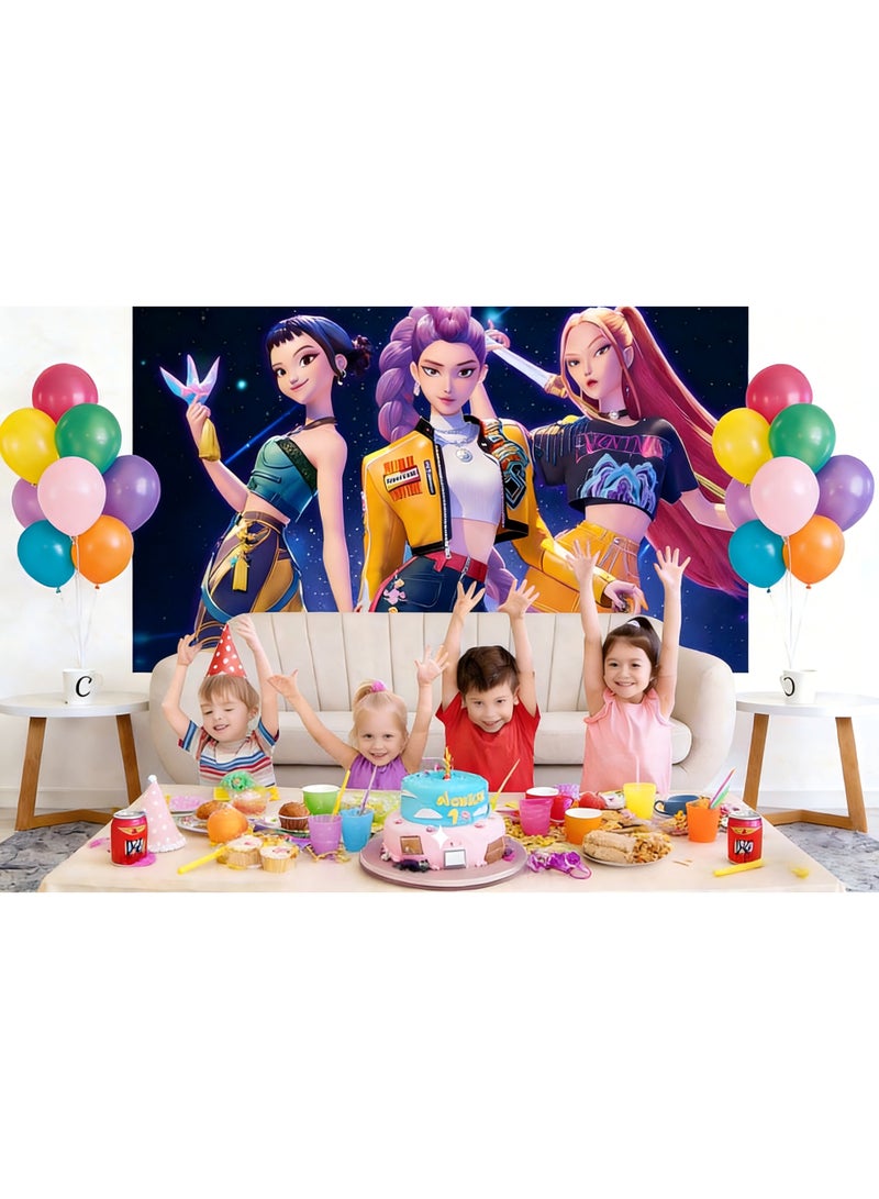 K-Pop Girl Squad Birthday Party Backdrop Decoration, suitable for children's birthday photography props (Size: 150cm x 100cm) - Image 3