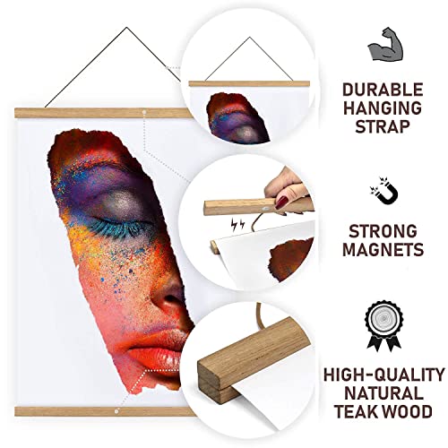 DACRI HOME Magnetic Poster Hanger Frame - Teak Wood, 12 inch Sturdy Magnetic Frame with Strong Magnets for Hanging Posters, Pictures, Scroll Wall Art, 12x16 12x18 12x24, Natural Wood - Image 5