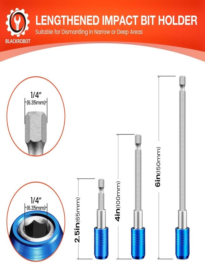BLACKROBOT 3-Piece Magnetic Quick Change Impact Bit Holder, Drill Bit Extension for 1/4" Hex Drives, 2.5/4/6 Inch Length, Ideal for Screwdriver Bits, Nuts, Drills and Socket Driver Adapters - Image 2