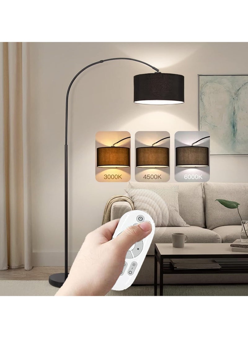 DOMUIK Floor Lamp for Living Room with Remote Control,Modern Arc-shaped standing Lamp  with Dimmable 9W Led Bulb,Curved Tall Lamp with Marble Base,183*38cm Adjustable Height,Black  - Image 1