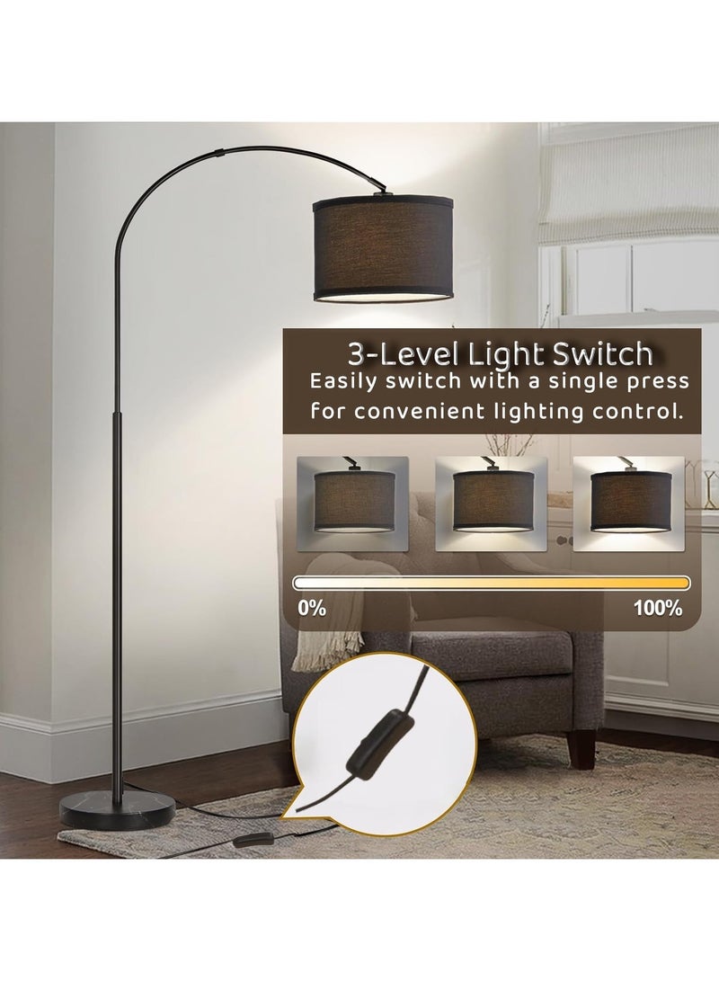 DOMUIK Floor Lamp for Living Room with Remote Control,Modern Arc-shaped standing Lamp  with Dimmable 9W Led Bulb,Curved Tall Lamp with Marble Base,183*38cm Adjustable Height,Black  - Image 2