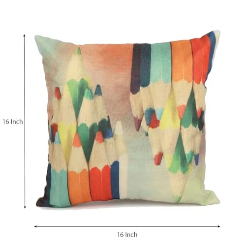 ROMEE Designer Pencil Printed Cushion Cover 16 inch x 16 inch Set of 5 | Decorative Square Jute Throw Pillow/Cushion Cover for Living Room, Sofa, Couch, Bedroom (Multicolor) - Image 2