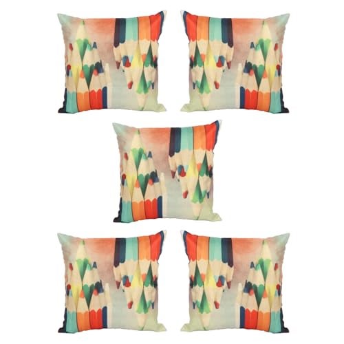 ROMEE Designer Pencil Printed Cushion Cover 16 inch x 16 inch Set of 5 | Decorative Square Jute Throw Pillow/Cushion Cover for Living Room, Sofa, Couch, Bedroom (Multicolor) - Image 4