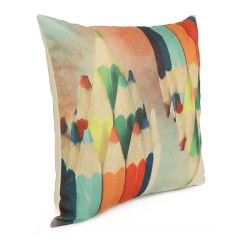 ROMEE Designer Pencil Printed Cushion Cover 16 inch x 16 inch Set of 5 | Decorative Square Jute Throw Pillow/Cushion Cover for Living Room, Sofa, Couch, Bedroom (Multicolor) - Image 3