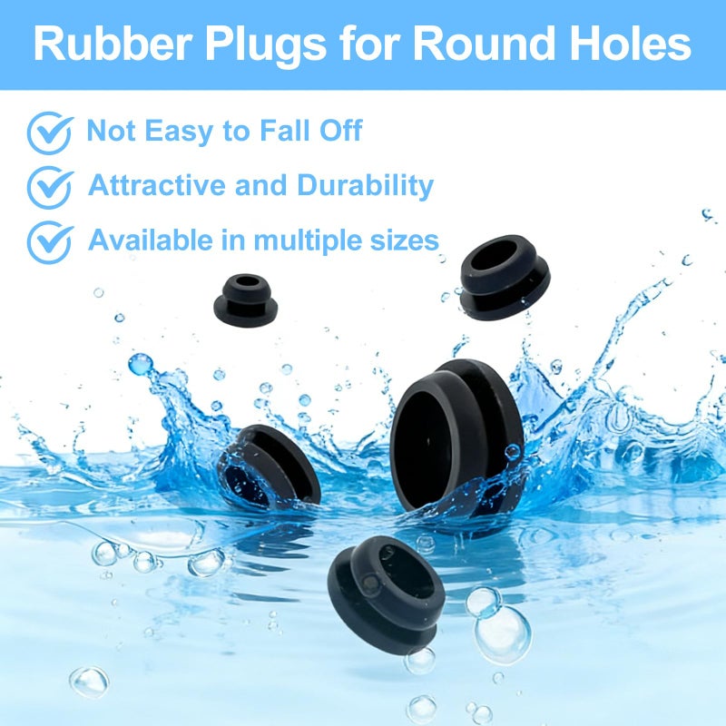 Oacdiel 125Pcs Rubber Plugs for Round Holes, Durable and Long Service Life, 8 Sizes Hole Plugs 1" 3/4" 5/8" 1/2" 3/8" 5/16" 1/4" 1/5", Snap Locking Silicone Rubber Hole Plugs Kit for Car Wiring Furniture - Image 4
