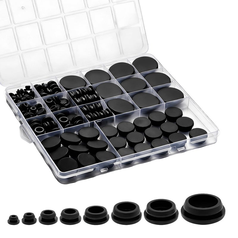 Oacdiel 125Pcs Rubber Plugs for Round Holes, Durable and Long Service Life, 8 Sizes Hole Plugs 1" 3/4" 5/8" 1/2" 3/8" 5/16" 1/4" 1/5", Snap Locking Silicone Rubber Hole Plugs Kit for Car Wiring Furniture - Image 1