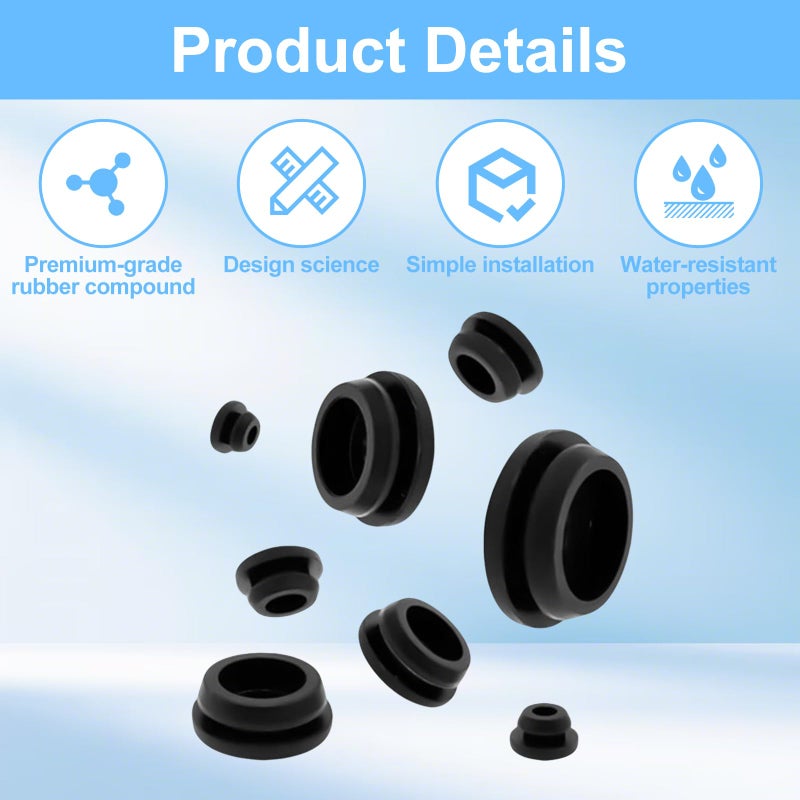 Oacdiel 125Pcs Rubber Plugs for Round Holes, Durable and Long Service Life, 8 Sizes Hole Plugs 1" 3/4" 5/8" 1/2" 3/8" 5/16" 1/4" 1/5", Snap Locking Silicone Rubber Hole Plugs Kit for Car Wiring Furniture - Image 3