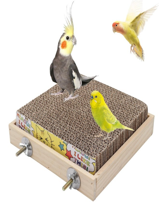 Neeenn Bird Perch Stand Platform with Cardboard Toys, Parrot Chewing Toys, Parakeets Foraging Toys, Bird Paw Grinding Perch, Cage Accessry for Small Birds Parakeets Conure Cockatiels Lovebird - Image 1