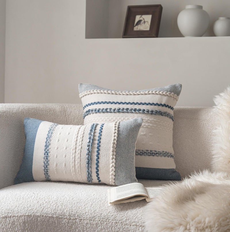 Cethom Boho Throw Pillow Covers 20x20 Inch Set of 2, Blue Textured Decorative Couch Pillow Cases for Farmhouse Home Decor, Accent Cushion Cover for Sofa, Bed, Living Room, Bedroom - Image 3