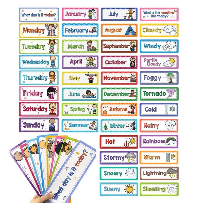 Lachilly 40 Pcs Days of The WeekSeasonalMonths of The YearWeather Flashcards Subject Titles for Bulletin Board Headliners Classroom Decoration Teacher Teaching Aids - Image 3