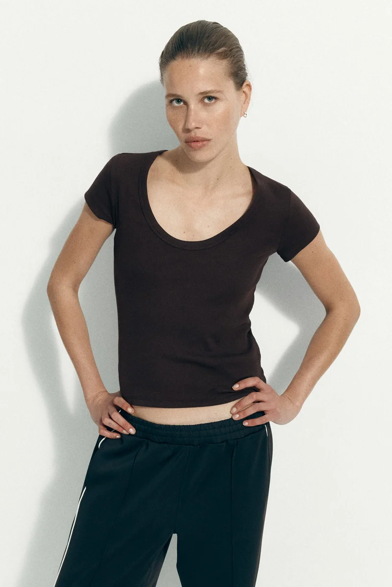 H&M Ribbbed scoop-neck T-shirt