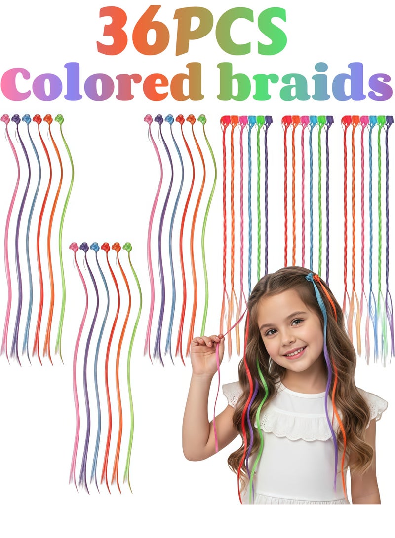 36 قطعة ملونة  للأطفال مع مشابك شعر، مشابك على شكل ضفائر قوس قزح نيون لتزيين شعر الفتيات حفلة عيد ميلاد عرض أطفال جيد حفلة تنكرية - Image 1