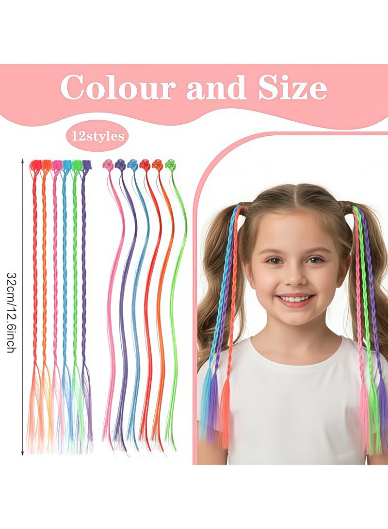 36 قطعة ملونة  للأطفال مع مشابك شعر، مشابك على شكل ضفائر قوس قزح نيون لتزيين شعر الفتيات حفلة عيد ميلاد عرض أطفال جيد حفلة تنكرية - Image 5