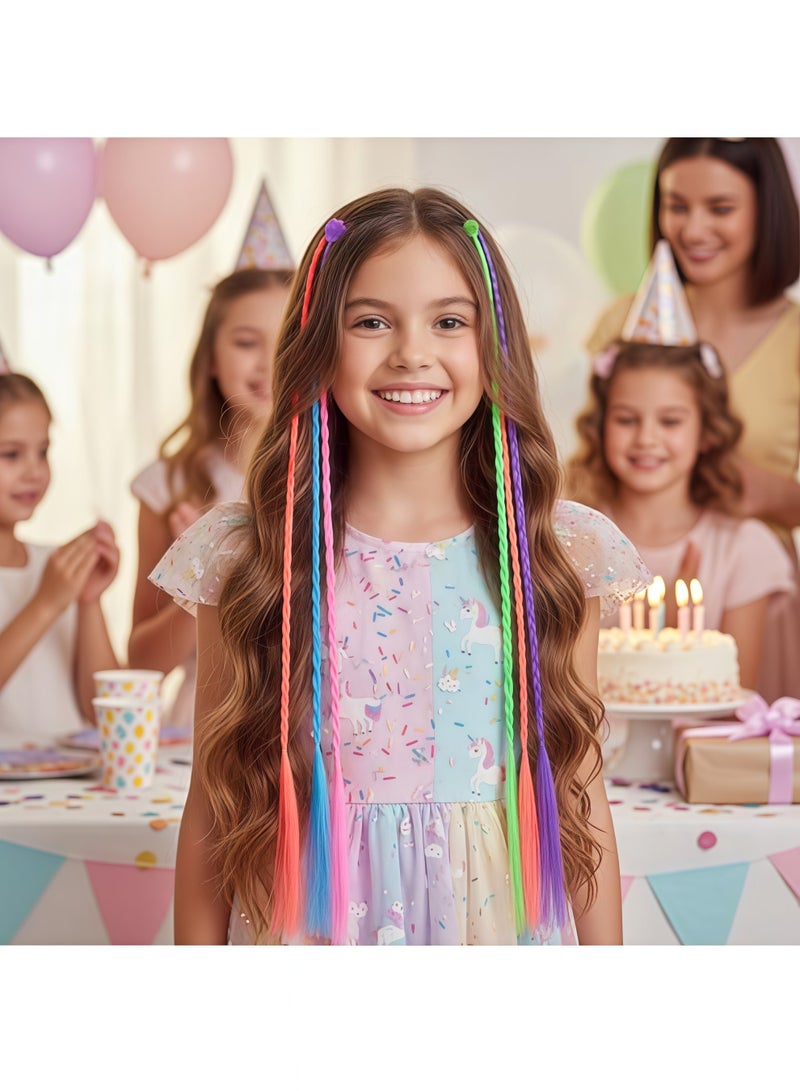 36 قطعة ملونة  للأطفال مع مشابك شعر، مشابك على شكل ضفائر قوس قزح نيون لتزيين شعر الفتيات حفلة عيد ميلاد عرض أطفال جيد حفلة تنكرية - Image 2