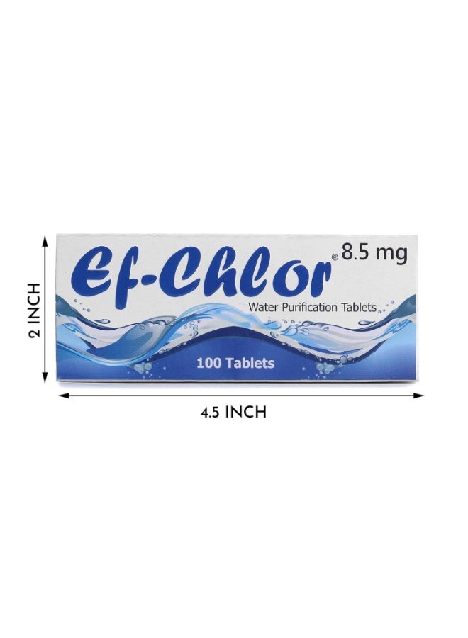 اي اف أقراص تنقية المياه للاستخدام الطارئ Ef-Chlor 8.5 ملغ لتسلق الجبال والسفر والتجوال والرحلات الخارجية والرحلات والتخييم والمشي لمسافات طويلة قرص واحد لتنقية 1-2 لتر من الماء عبوة من 100 قرص - Image 5