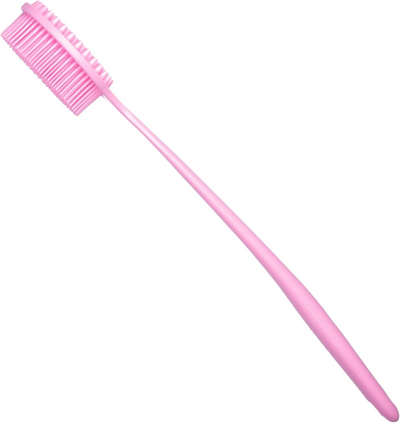 DNC Soft Silicone Back Scrubber Shower Bath Body Brush with Long Handle (Pink) - Image 3