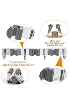 Generic Mop Holder Wall Mount, Upgraded Broom Holder Wall Mounted, Mop Hanger or Garden Kitchen Garage Storage and Organization(5 Positions with 6 Hooks) (Grey)  - Image 2