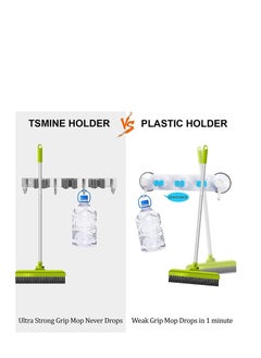 Generic Mop Holder Wall Mount, Upgraded Broom Holder Wall Mounted, Mop Hanger or Garden Kitchen Garage Storage and Organization(5 Positions with 6 Hooks) (Grey)  - Image 3