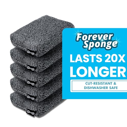 Grill Rescue Heavy Duty Kitchen Sponge - Lasts 20x Longer, Scratch-Free, Safe for Non-Stick Cookware - Cut Resistant, Versatile Household, Bathroom & Outdoor Cleaning Supplies (5, Grey) - Image 1