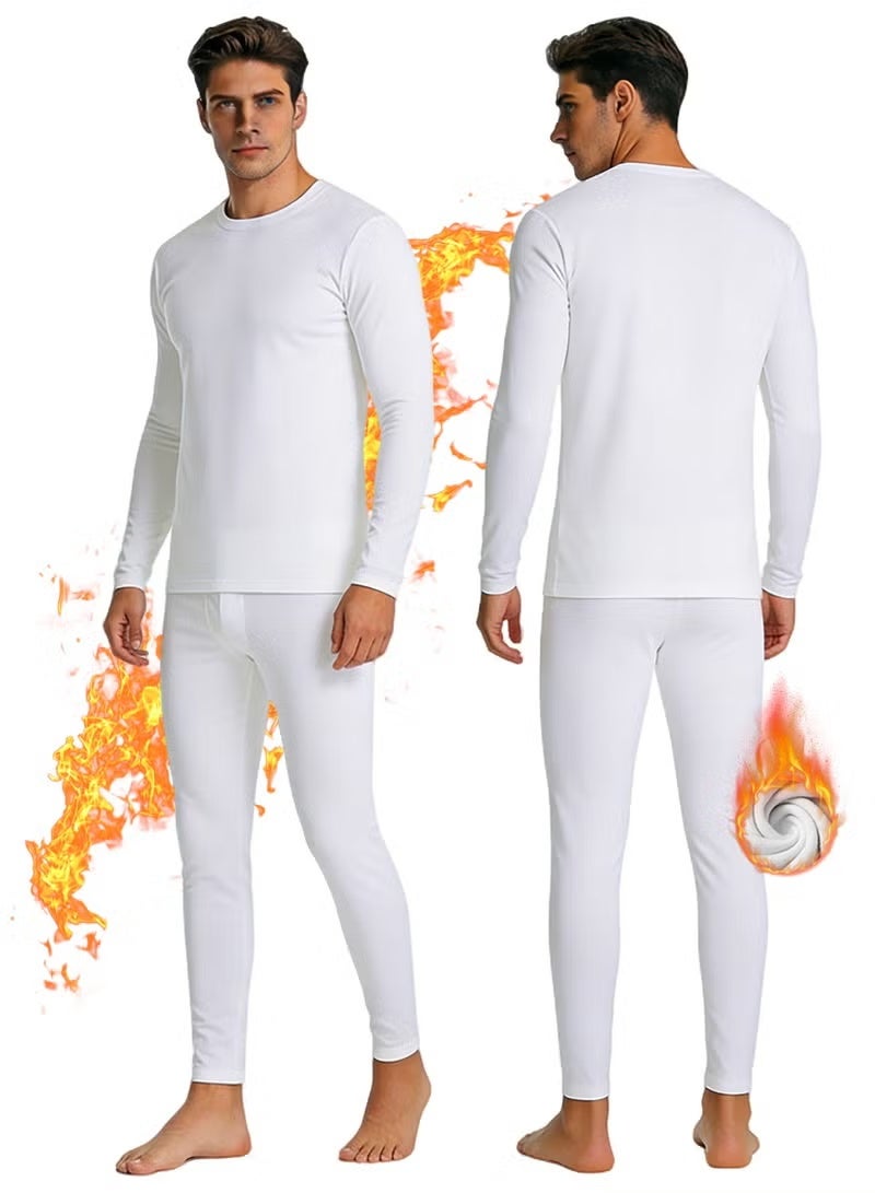 طقم ملابس داخلية حرارية للرجال، معززة بالمخمل ومكثفة، ملابس داخلية حرارية ناعمة فاخرة، طبقة أساسية شتوية للرجال، مناسبة للاستخدام اليومي والرياضات الخارجية (أبيض) - Image 1