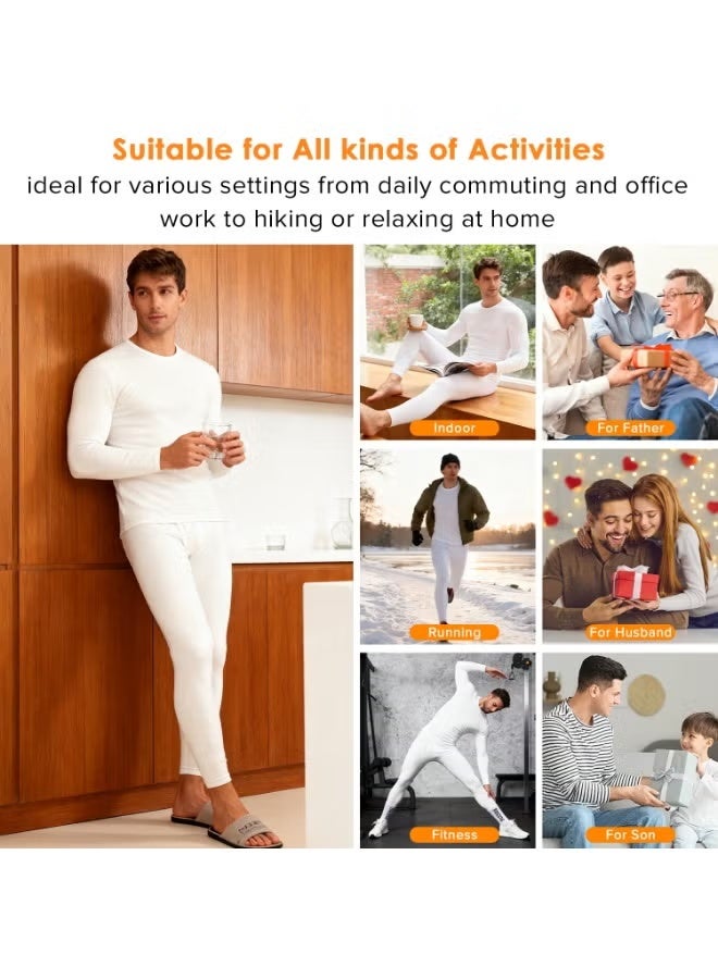 طقم ملابس داخلية حرارية للرجال، معززة بالمخمل ومكثفة، ملابس داخلية حرارية ناعمة فاخرة، طبقة أساسية شتوية للرجال، مناسبة للاستخدام اليومي والرياضات الخارجية (أبيض) - Image 3