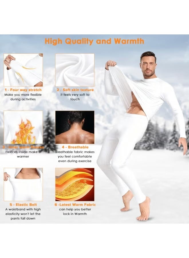 طقم ملابس داخلية حرارية للرجال، معززة بالمخمل ومكثفة، ملابس داخلية حرارية ناعمة فاخرة، طبقة أساسية شتوية للرجال، مناسبة للاستخدام اليومي والرياضات الخارجية (أبيض) - Image 2