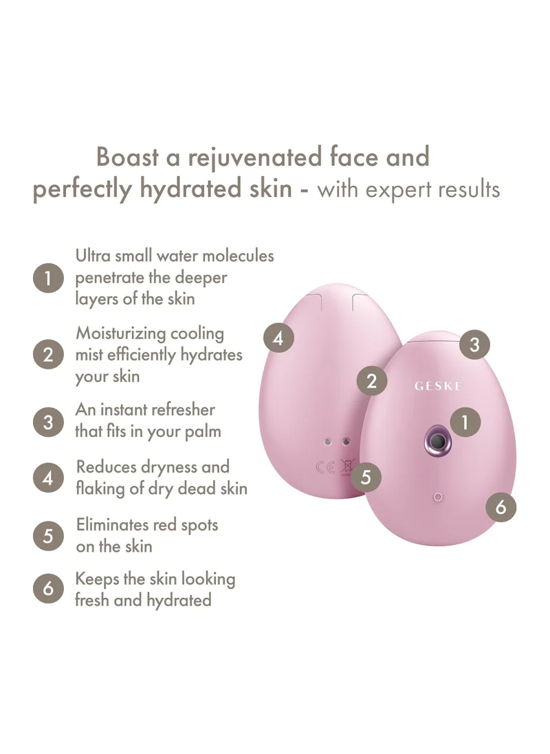 GESKE SmartAppGuided™ Facial Hydration Refresher | 4 in 1 | Water Atomiser | Face Steamer | Water Spray | Face Mister | Facial Cleansing Device | Spray Mist | Cosmetics | Natural Glow - Pink