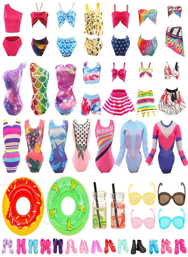 BARWA 18 Pcs Summer Doll Clothes and Accessories Including 5 Sets Swimsuits Beach Bathing Bikini with 2 Swimming Rings 2 Drinks 4 Glasses 5 Shoes for 11.5 inch Girl Dolls… - Image 1