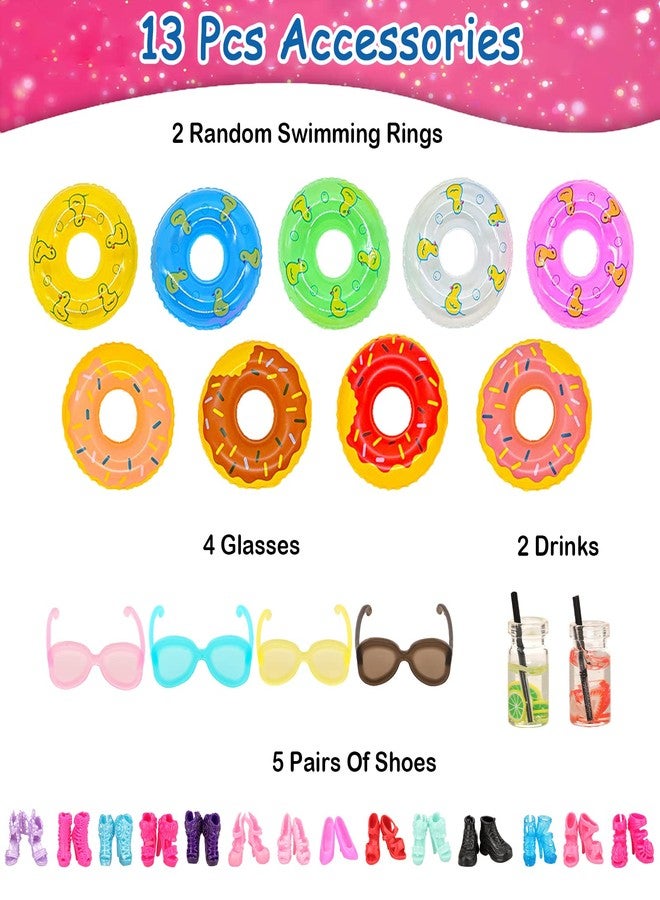 BARWA 18 Pcs Summer Doll Clothes and Accessories Including 5 Sets Swimsuits Beach Bathing Bikini with 2 Swimming Rings 2 Drinks 4 Glasses 5 Shoes for 11.5 inch Girl Dolls… - Image 5