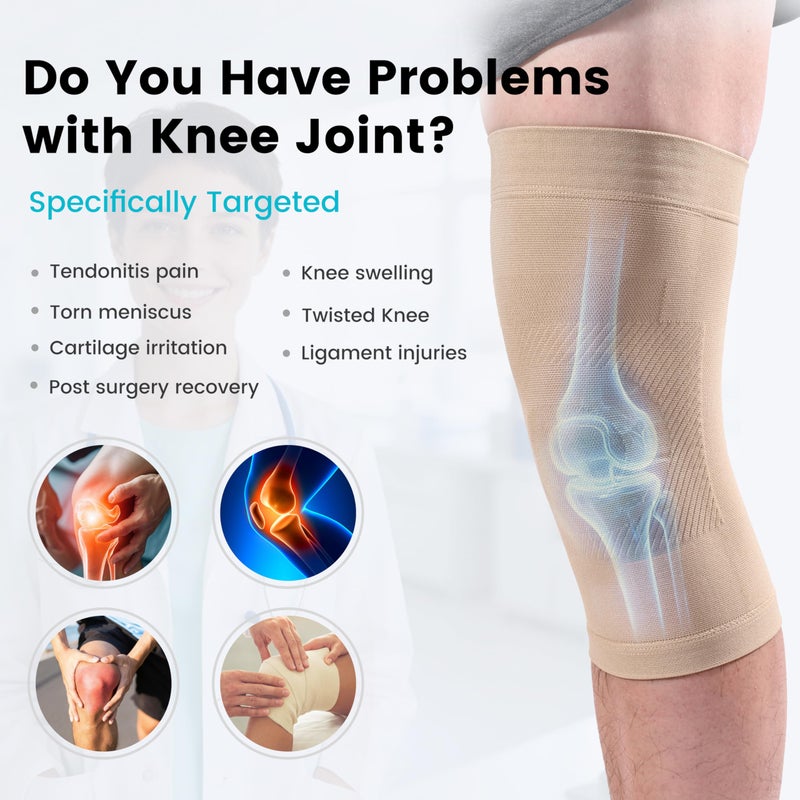 MGANG Knee Compression Sleeves, 1 Pair, Can Be Worn Under Pants, 20-30mmHg Strong Support Knee Brace for Unisex, Knee Support for Meniscus Tear, Arthritis, Pain Relief, Injury Recovery, Daily Wear, Beige M - Image 4