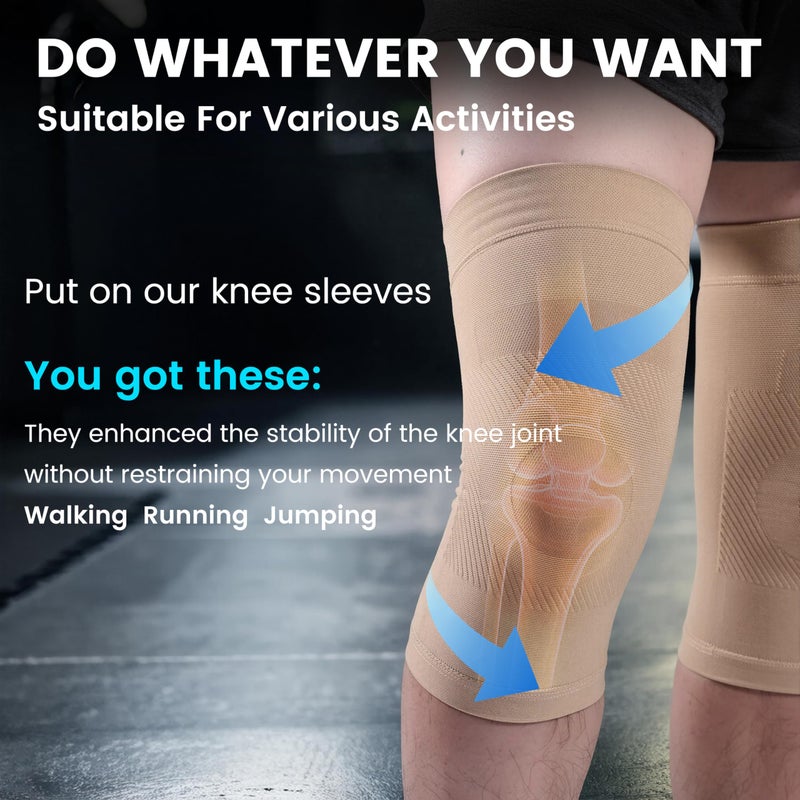 MGANG Knee Compression Sleeves, 1 Pair, Can Be Worn Under Pants, 20-30mmHg Strong Support Knee Brace for Unisex, Knee Support for Meniscus Tear, Arthritis, Pain Relief, Injury Recovery, Daily Wear, Beige M - Image 5