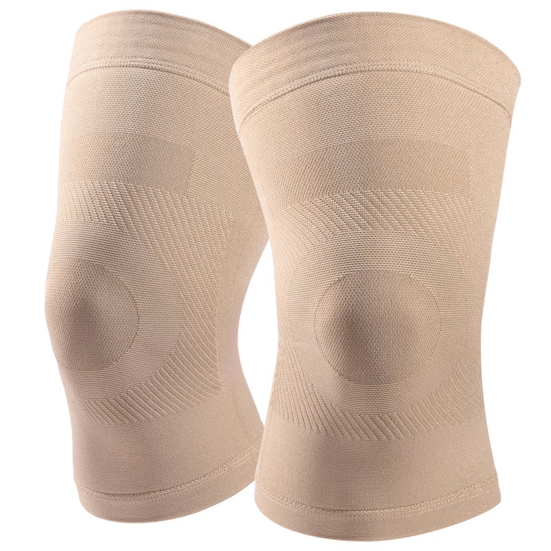 MGANG Knee Compression Sleeves, 1 Pair, Can Be Worn Under Pants, 20-30mmHg Strong Support Knee Brace for Unisex, Knee Support for Meniscus Tear, Arthritis, Pain Relief, Injury Recovery, Daily Wear, Beige M - Image 1