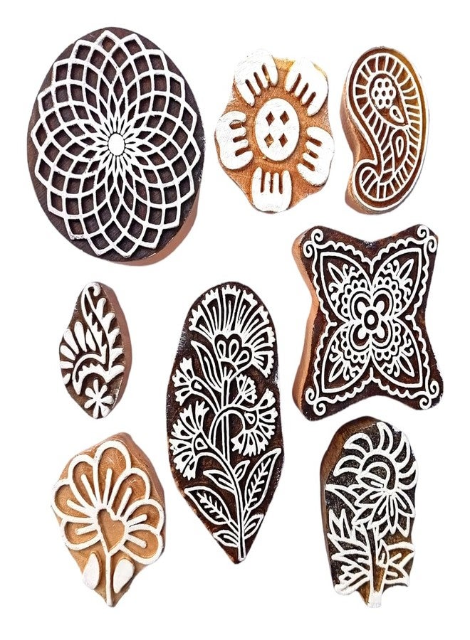 Kraftwala قوالب طباعة خشبية من كرافتوالا، طوابع فنية يدوية للحناء (مهندي) (عبوة من 8 قطع) - Image 1