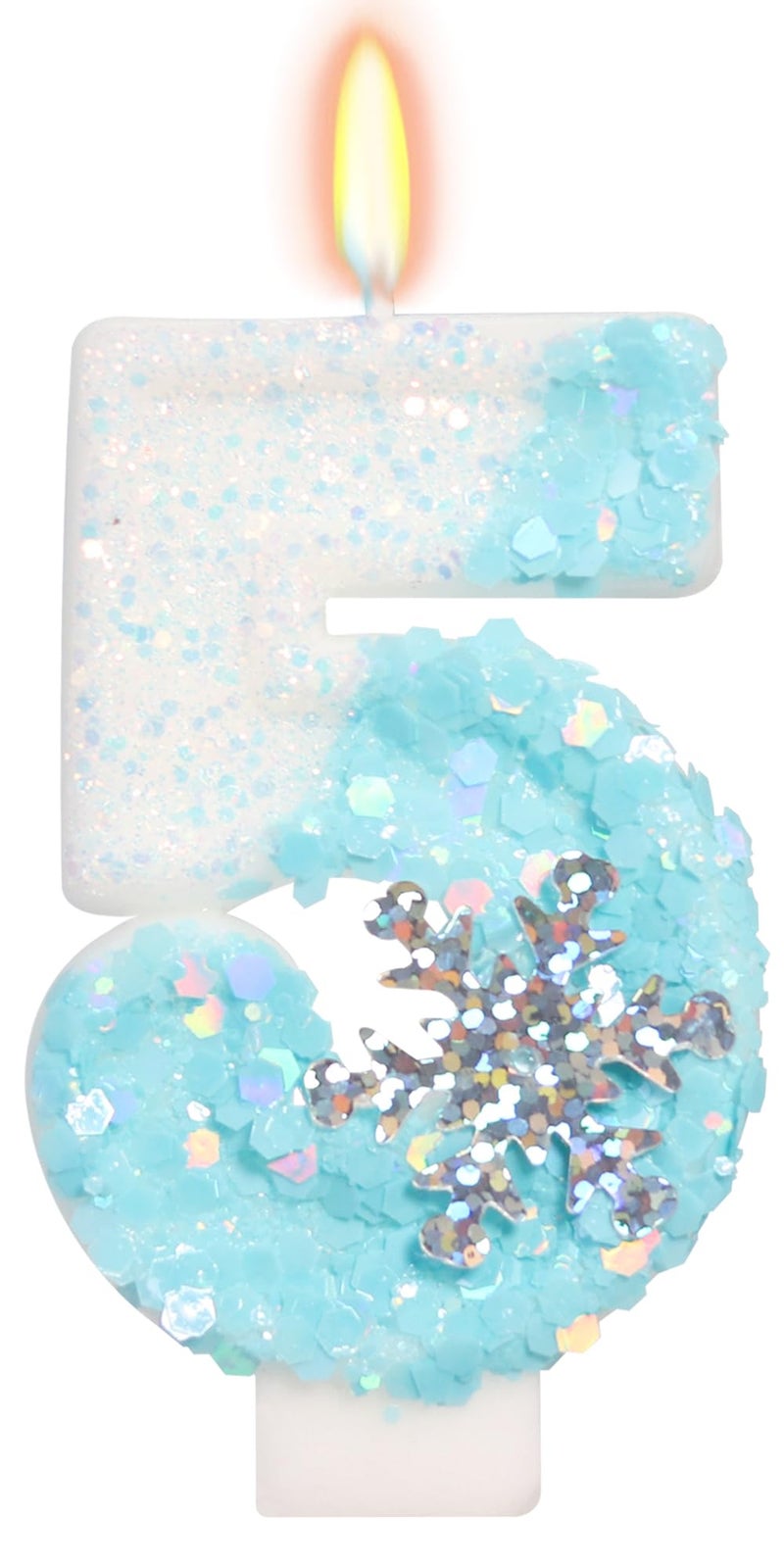 ElekFX Sky Blue Snow Themed Birthday Candles, Birthday Candles for Party Supplies, 2.76 inch Number 5 Candle Cake Topper Decoration (Number 5) - Image 1