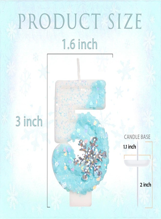 ElekFX Sky Blue Snow Themed Birthday Candles, Birthday Candles for Party Supplies, 2.76 inch Number 5 Candle Cake Topper Decoration (Number 5) - Image 2