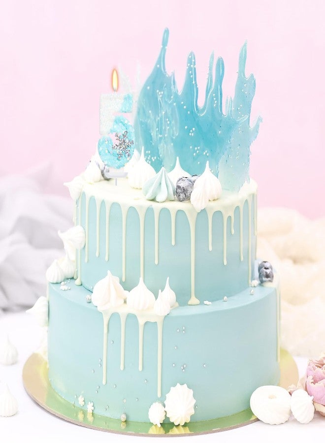 ElekFX Sky Blue Snow Themed Birthday Candles, Birthday Candles for Party Supplies, 2.76 inch Number 5 Candle Cake Topper Decoration (Number 5) - Image 3