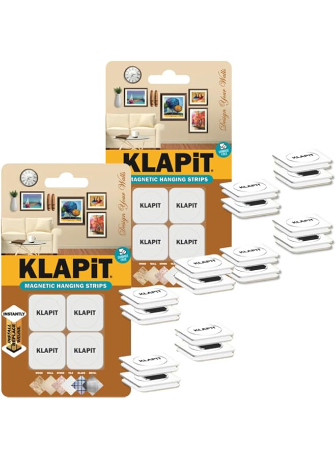 KLAPiT KLAPiT Magnetic Picture Hanging Strips with Nano Technology: Premium Alternative to Mounting Tapes & Double-Sided Tapes - Heavy Duty, Drill-Free & Damage-Free Hanging- White (8 pc pack)  - Image 1