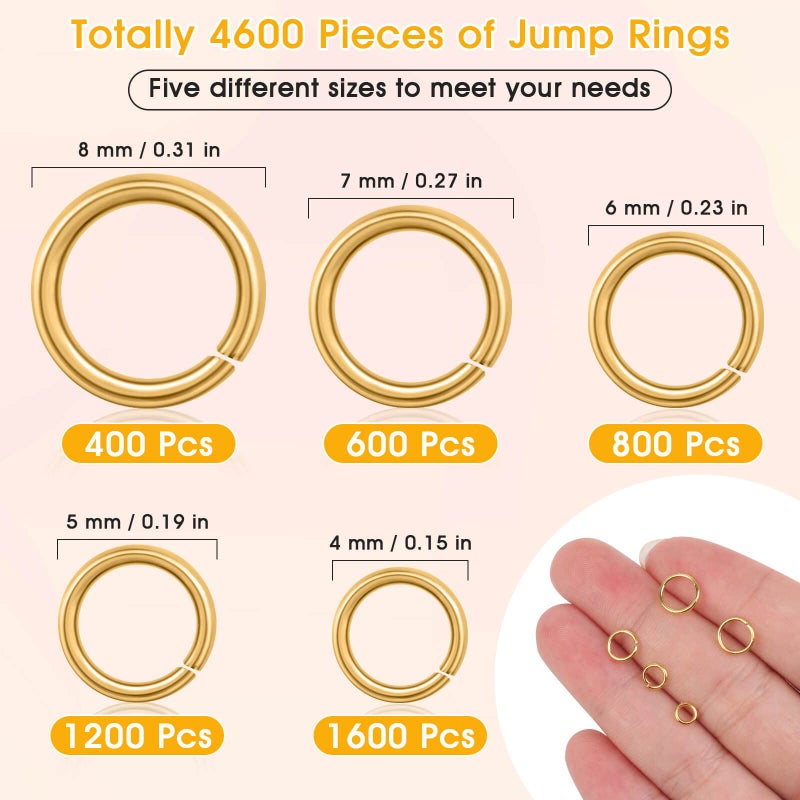 PAXCOO 4600Pcs Gold Jump Rings with Jump Rings Open/Close Tools for Jewelry Making and Necklace Repair (Assorted Sizes) - Image 3