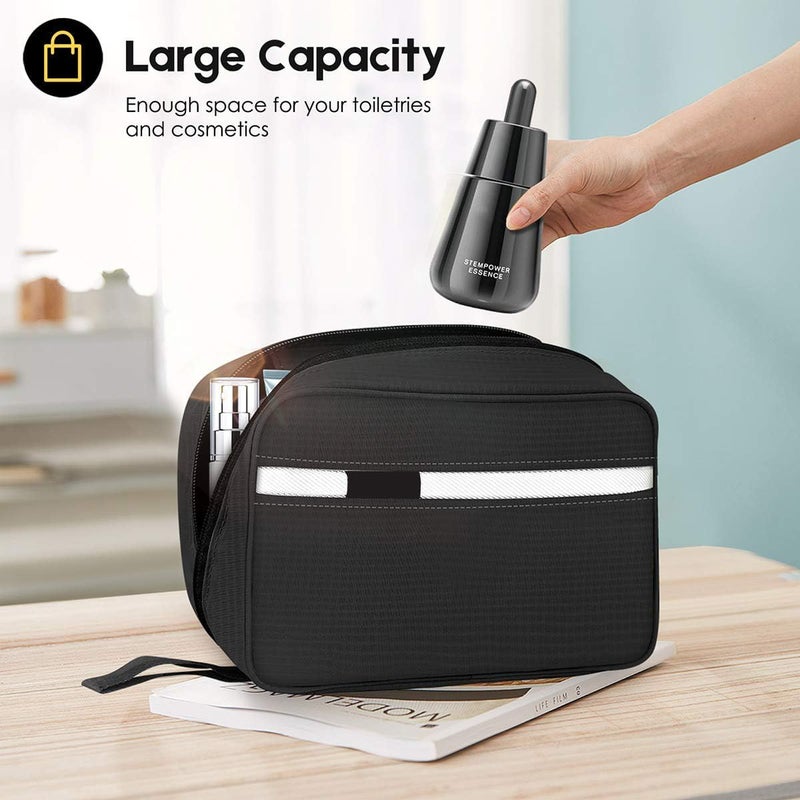 NALACAL Toiletry Bag for Men & Women | Large for Traveling | Hanging Compact Hygiene Bag with 4 Compartments 3 in 1 Multifunctional Large Makeup Cosmetic Case Waterproof Bathroom Shower Bag (Black) - Image 1